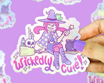 Wickedly Cute, Witch Girl, Holographic Vinyl Sticker, Magical Witch, Shiny Sticker Art, Cute Sticker for, Laptop, Halloween, Phone, Planner