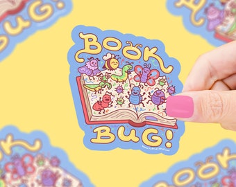 Book Bug Sticker, Vinyl Sticker, Funny, Cute Bugs, Bookish Stickers, Waterproof, Water Bottle Sticker, Bookish, Book Lover Gift