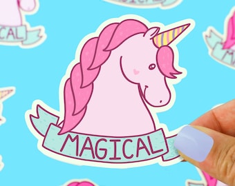 Funny Pink Unicorn Vinyl Sticker: Magical Gift, Laptop Decal