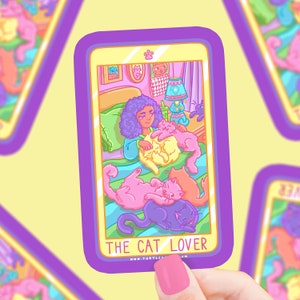 The Cat Lover Tarot Sticker, Vinyl, Cute, Tarot Card Sticker, Waterproof, Water Bottle Sticker, Witchy, Cat Sticker, Kittens, Cat Person
