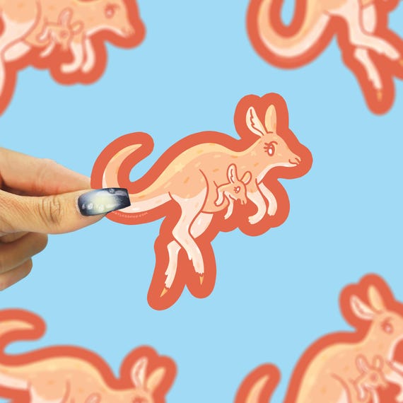 Cute Kangaroo Mom & Joey Vinyl Sticker | Waterproof Mama Kangaroo Decal | Kawaii Australian Animal Sticker | Laptop Water Bottle Accessory