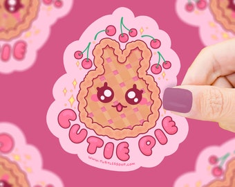 Cutie Pie Kawaii Sticker, Vinyl Sticker, Waterproof, Cute, Bunny, Cherries, Foodie, Food Lover Gift, Cutesy, Pink Sticker