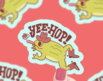 Yee Hop Rodeo Frog Sticker: Waterproof Vinyl Western Cowboy Gift