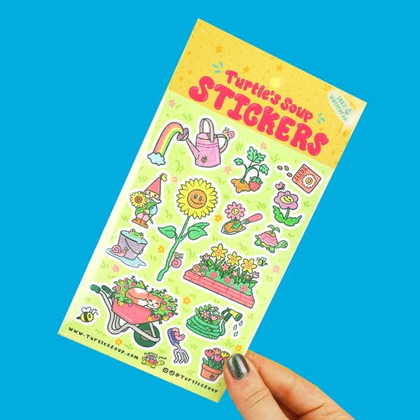 Gorgeous Garden, Sticker Sheet, Vinyl Decals, Plant, Green Thumb, Succulent, Gardening, Yardwork, Planner Sticker, Cute, Art, Wholesale, Cat