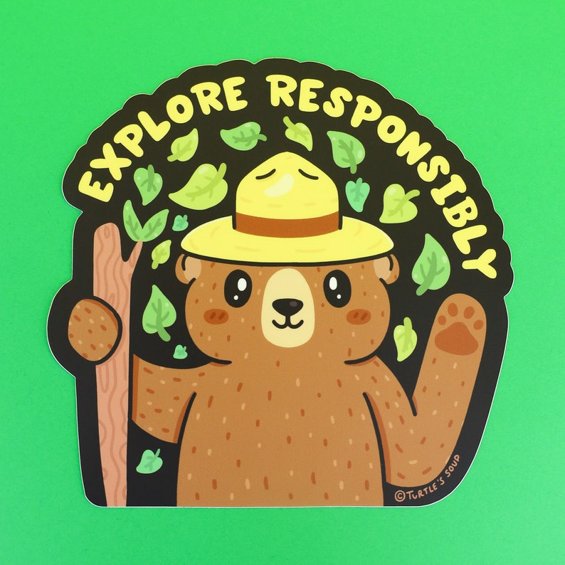 Explore Responsibly, Forest Bear, Peek-A-Boo Sticker, Window Sticker, Decal, Car Sticker, Vinyl Sticker, Animal, Die Cut, Waterproof, Laptop image 1
