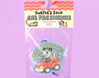 Panic Opossum Car Air Freshener: Screaming Sage Scent