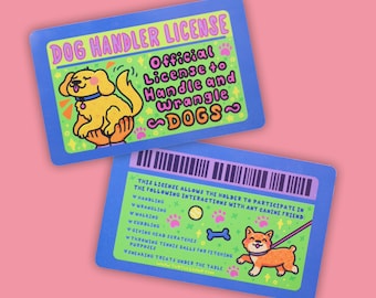 Dog Handler License Novelty ID Card, Funny Dog Lover Gift, Dog Wrangling License, Dog Parent Gift, Pet Lover Novelty Card