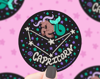 Capricorn Zodiac Sticker: Holographic Vinyl Waterproof Decal