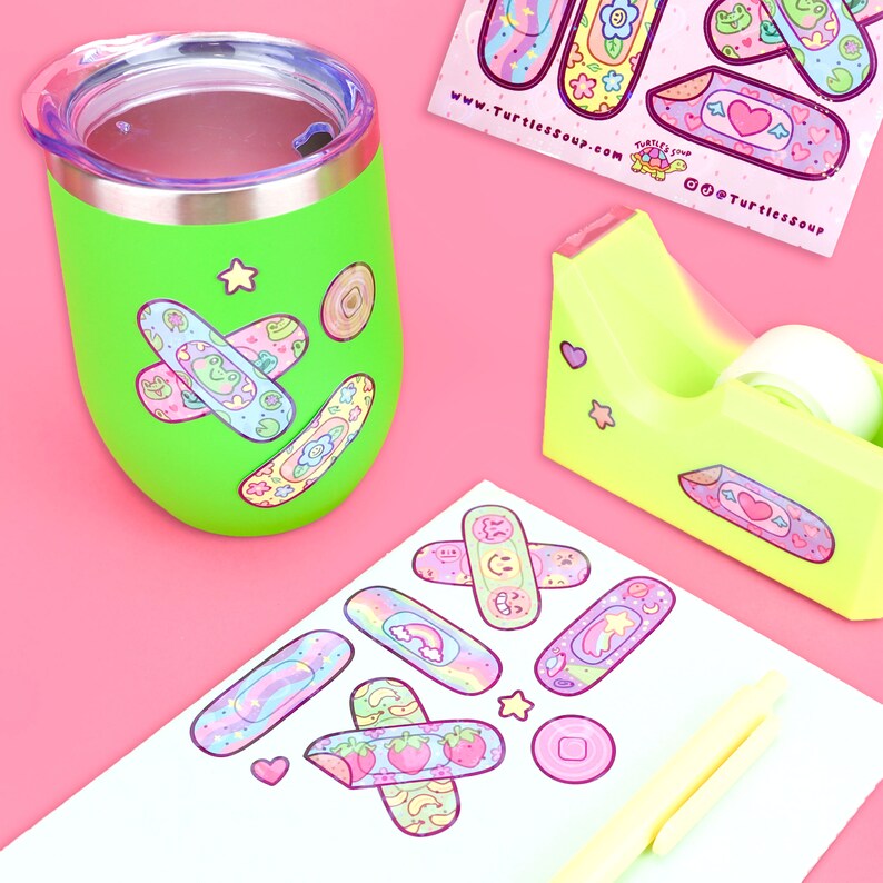 Pink Bandage Sticker Happy Bandages Sticker Sheet, Cute Bandage Stickers, Kawaii Bandages ...