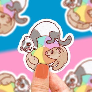 Playful Ferrets Vinyl Sticker Cute Waterproof Decal for Water Bottles and Laptops