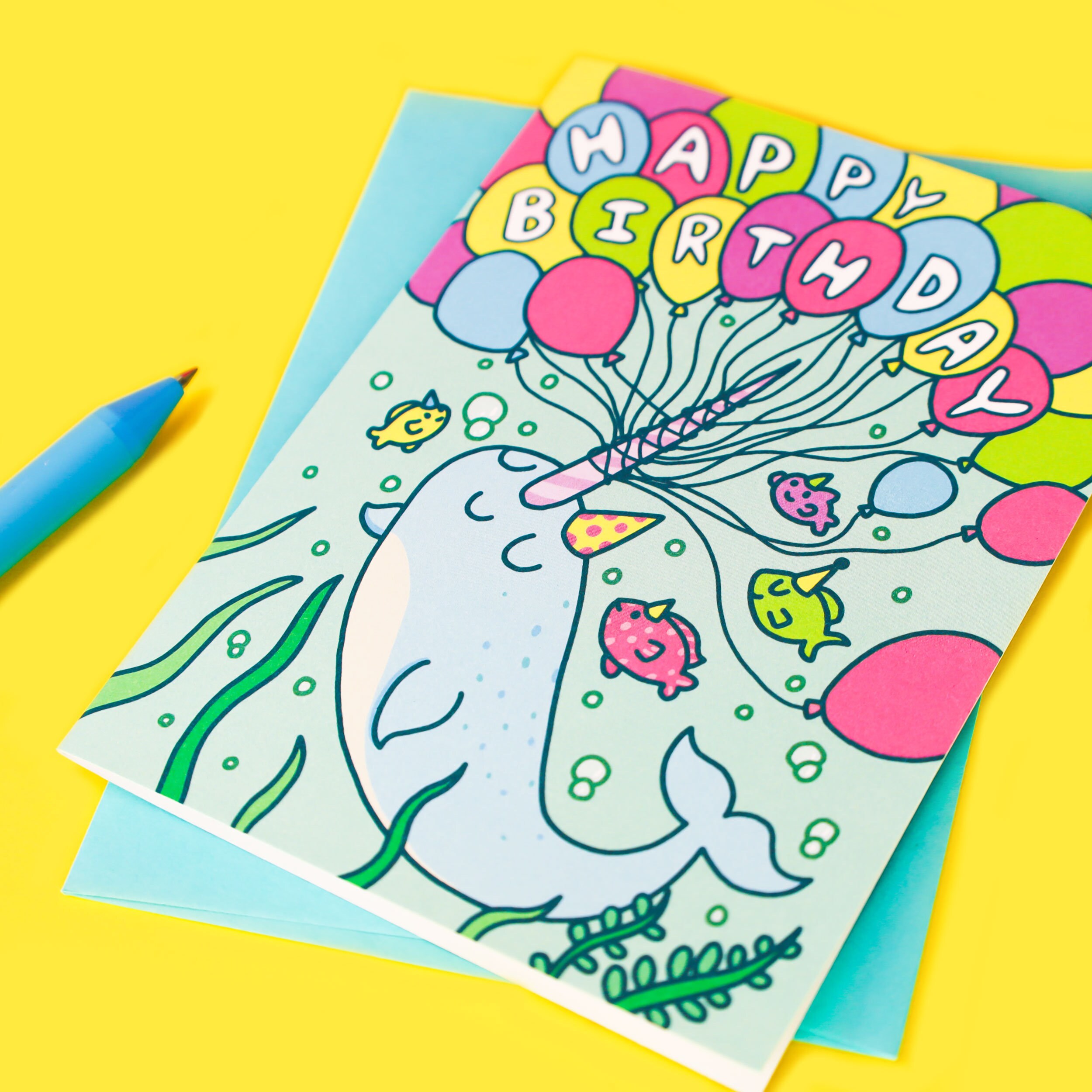 Happy Birthday Narwhal Card, Cute Birthday Card, Kids Birthday - Etsy