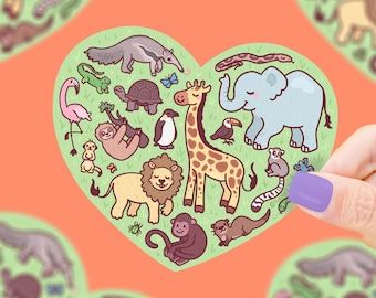 Zoo Animal Heart Giraffe Elephant Lion Cute Vinyl Sticker