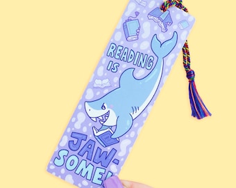 Reading Is Jawsome, Shark Bookmark, Cute Animals, Sealife, Bookish, Cute Sharks, Reader Gift, Funny Sharks, Oceanlife, Bookmark With Tassel