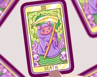 Death Tarot Card Cat Sticker, Witchy Sticker, Grim Reaper Cat, Spooky Cat, Cats Vinyl Sticker, Cat Lover Gift, Vinyl Sticker