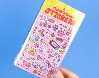 Kawaii Desk Stuff, Cute Gamer Girl Computer Desk, Planner Stickers, Pink Desk Stickers, Journaling