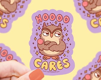 Hoo Cares Owl Sticker, Vinyl Sticker, Waterproof, Water bottle sticker, Who Cares, Owls, Cute Animals, Sarcastic, Puns, Funny Sticker