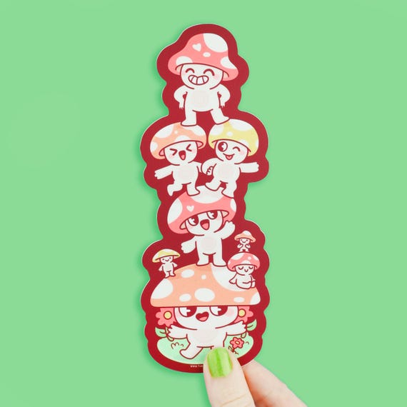 Mushroom Stack Long Sticker, Gardening Sticker, Plant Vinyl Sticker, Cute Mushrooms, Plant Lover, Cottagecore, Funny, Fungi, Long Sticker