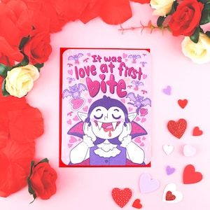 It Was Love At First Bite, Valentine&#39;s Day, Romantic, Vampires, Spooky Valentines, Anniversary Card, Cute Vampires, Love Card with Envelope