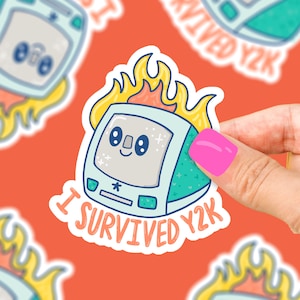 I Survived Y2k, 2000s Nostalgia, Classic Computer, Vinyl Sticker, Water Bottle Sticker, Water Proof, Laptop Decal, Nerdy, Old School, Funny