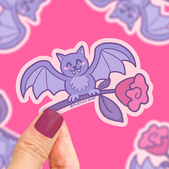 Bat Sticker, Cute Bat, Roses Sticker, Gothic, Valentine's Day Sticker, Purple, Pastel Goth, Sticker Art, For, Laptop, Phone, Water Bottle