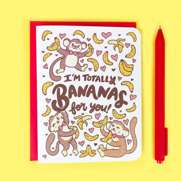 Funny Love Card, Anniversary Card, Bananas For You, Monkey Cute Love Card, Anniversary, Boyfriend, Girlfriend, Wife, Husband, Cheeky