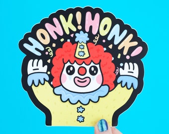 Honk Honk Funny Clown Peek a Boo Weatherproof Vinyl Sticker for Car Window