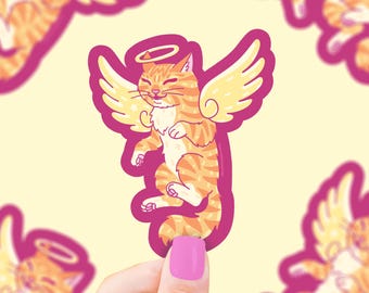Angel Kitty Sticker, Vinyl Sticker, Cat Sticker, Waterproof, Cute, Cat Lover, Baby Cat, Little Angel, Kitten, Cat Gift, Water Bottle Sticker