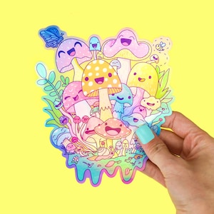 JUMBO LARGE Mushroom Sticker, Cute Mushrooms, Holographic Vinyl Sticker, for Laptop, Car, Large Sticker, Nature Sticker, Forest, Cute Plants
