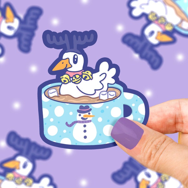 Hot Chocolate Duck, Vinyl Sticker, Winter Buddies, Christmas, Cute Holiday Decor, Animal Art, Laptop Decals, Christmas, Xmas, Journaling