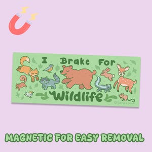 Aimant de voiture Je freine pour la faune, Sticker pour voiture, Amoureux de la nature, Accessoires de voiture mignons, Animaux de la forêt mignons, Retrait facile, Aimant de voiture