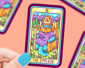 Emperor Tarot Card Cat Vinyl Sticker - Witchy Gift