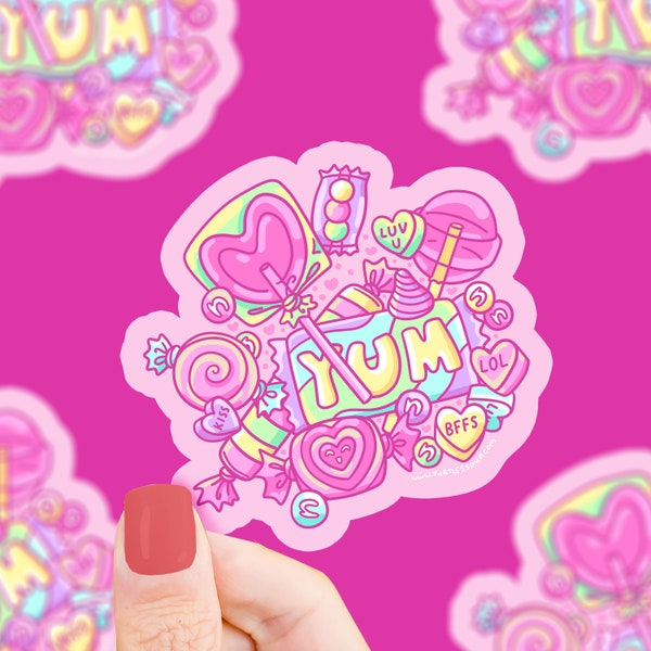 Pastel Candy Sticker, Candy Art Pink Sweets Lollipop Bubblegum Vinyl Sticker, Waterproof Water Bottle Sticker, Candy Store