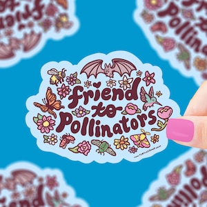 Autocollant Ami des pollinisateurs, Vinyle, Imperméable, Autocollant pour bouteille d'eau, Autocollant fleurs, Chauves-souris, Faune sauvage, Nature, Amis des animaux, Autocollant mignon