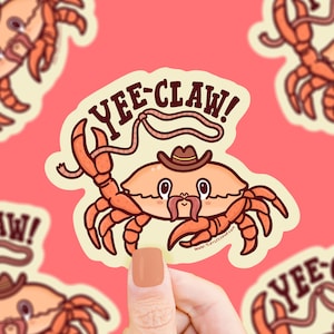 Autocollant en vinyle Yee-Claw Rodeo Crabe, Western, Autocollant de cow-boy, Far West, Mignon, Autocollant de cow-girl drôle, Yeehaw, Sea Life, Sticker imperméable