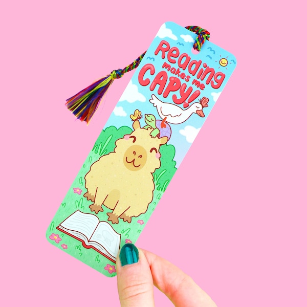 Capybara Bookmark: Funny Animal Pun with Rainbow Tassel