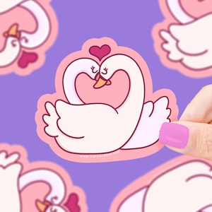 Sticker cygne oiseaux, romantique, tourtereaux, rose, sage, amoureux, cadeau de la Saint-Valentin, anniversaire, cadeau de couple, mignon, sticker imperméable à l'eau