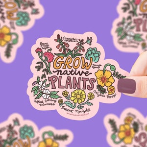 Sticker Cultiver des plantes indigènes, Vinyle, Imperméable, Sticker bouteille d'eau, Sticker nature, Noms de fleurs, Botanique, Sticker floral, Fleurs sauvages
