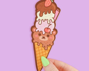 Ice Cream Bear Bookmark, Bookish, Dessert Bookmark, Reader Gift, Cute, Strawberry Bookmark, Sweets, Chocolate Lover, Beary Cute Bookmark
