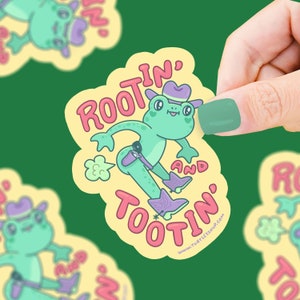 Rootin and Tootin Fartin’ Frog Sticker, Vinyl Sticker, Waterproof, Cute, Froggy, Forg, Cowboy, Wild West, Yeehaw, Cute Frogs, Funny Sticker
