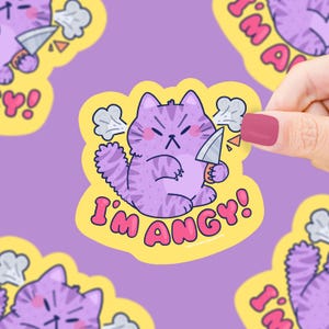 I’m Angy Kitty Sticker, Vinyl Sticker, Cat Sticker, Waterproof, Cute, Cat Lover, Angry Cat, Funny, Knife, Dangerous, Water Bottle Sticker