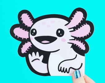 Waving Axolotl Cute Animal Peek a Boo Weatherproof Vinyl Sticker for Car Window