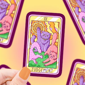Sticker chat, Carte de tarot du jugement, Sticker sorcière, chat en colère, Sticker juge, chats fous, Sticker vinyle chats, cadeau pour amoureux des chats, Sticker vinyle