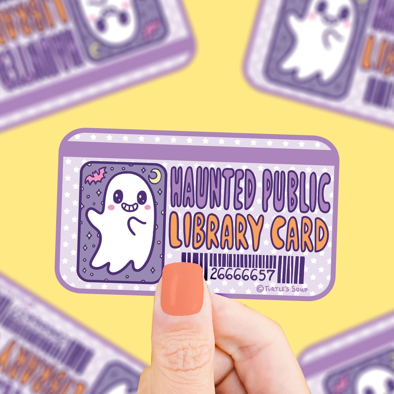Haunted Library Card Halloween Waterproof and Weather Resistant Vinyl Sticker image 1