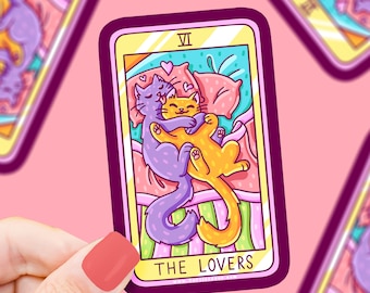 The Lovers Tarot Card Cat Sticker, Witchy Sticker, Cat Couple, Cat Vinyl Sticker, Cute Cats, Cat Lover Gift, Vinyl Sticker