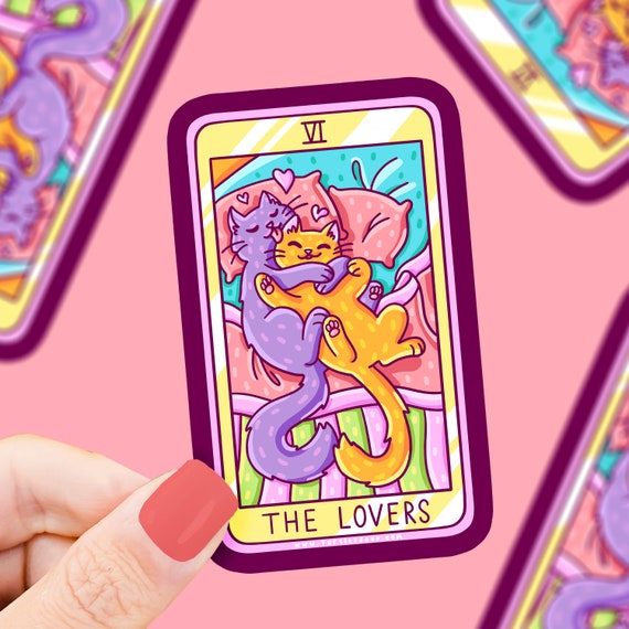 The Lovers Tarot Card Cat Sticker: Witchy Vinyl Decal