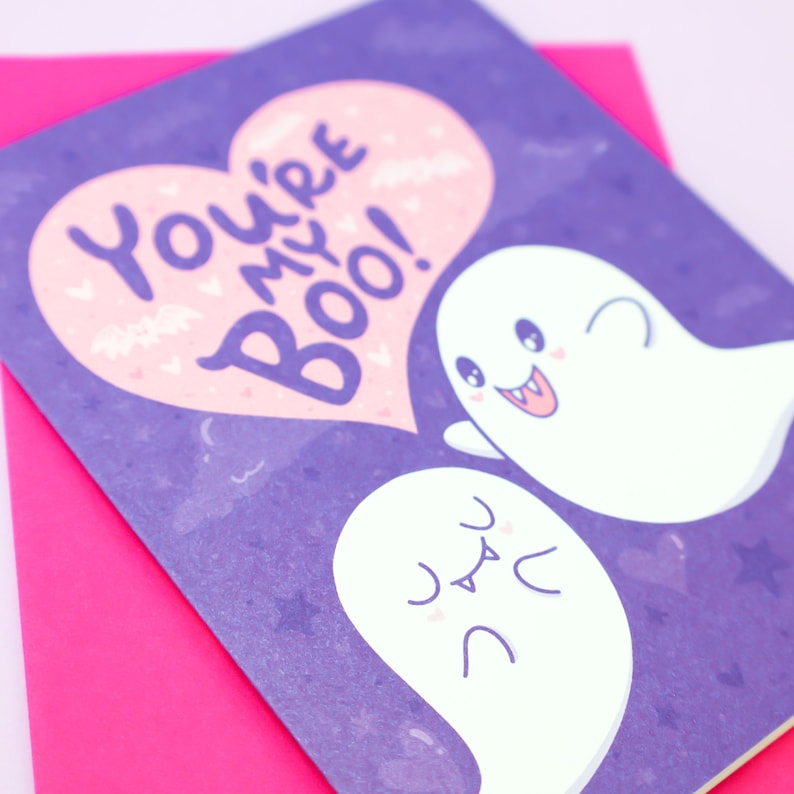 You're My Boo, Funny Valentine's Day Love Card, Couples Card, Card for Him, Girlfriend Card, Spooky Romance Card, Cute, Cute Ghost image 2