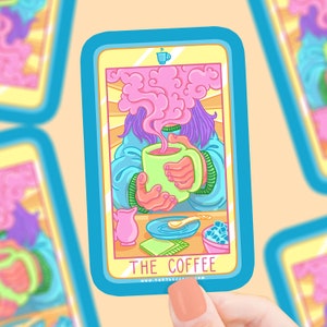 Sticker Tarot Le Café, Vinyle, Mignonne, Sticker Carte De Tarot, Imperméable, Sticker Bouteille D'eau, Sorcière, Amateur De Café, Latté, Stickers Café
