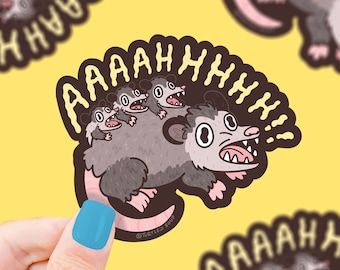 Screaming Opossum Vinyl Sticker: Funny Meme Art, Laptop Decal