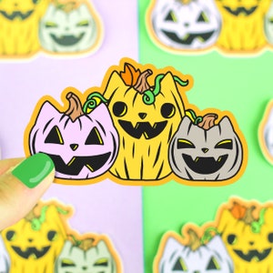 Pumpkin Patch Cat Sticker, Jack O Lantern, Halloween, Autumn, Fall, Kitty Decal, Vinyl Sticker