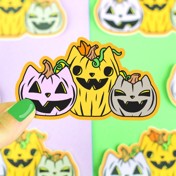 Pumpkin Patch Cat Sticker, Jack O Lantern, Halloween, Autumn, Fall, Kitty Decal, Vinyl Sticker